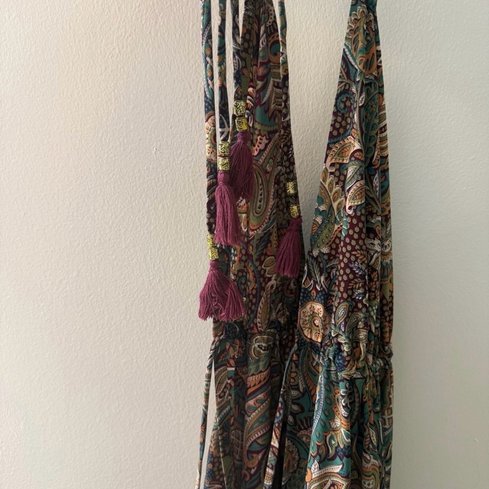 Y2K Paisley V-Neck Maxi Dress in Teal and Brown - Picture 3 of 3